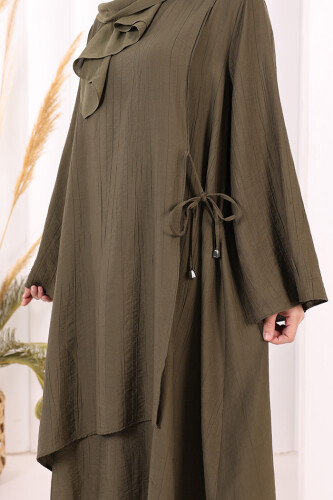 Yandan Bağlamalı Tunik Pantolon Takım 8008 Haki - 7