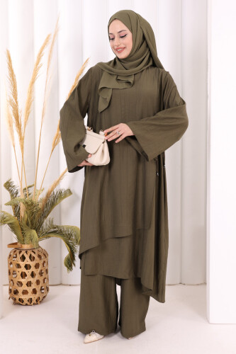 Yandan Bağlamalı Tunik Pantolon Takım 8008 Haki 