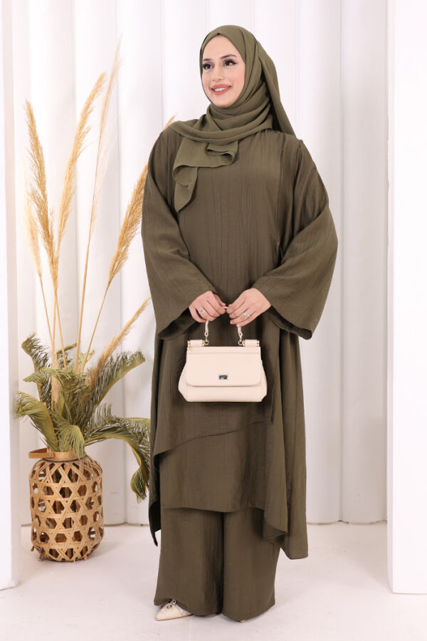 Yandan Bağlamalı Tunik Pantolon Takım 8008 Haki - 2