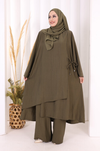Yandan Bağlamalı Tunik Pantolon Takım 8008 Haki - 3