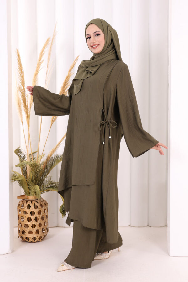 Yandan Bağlamalı Tunik Pantolon Takım 8008 Haki - 4
