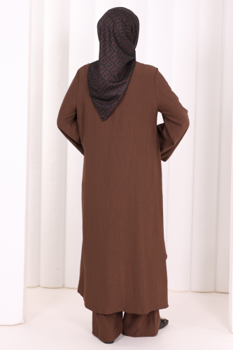 Yandan Bağlamalı Tunik Pantolon Takım 8008 Kahverengi - 4
