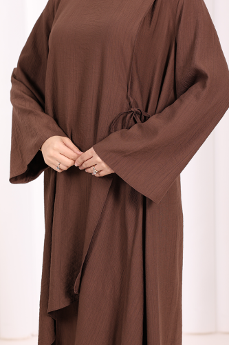 Yandan Bağlamalı Tunik Pantolon Takım 8008 Kahverengi - 6
