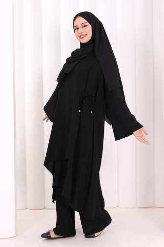 Yandan Bağlamalı Tunik Pantolon Takım 8008 Siyah - 3