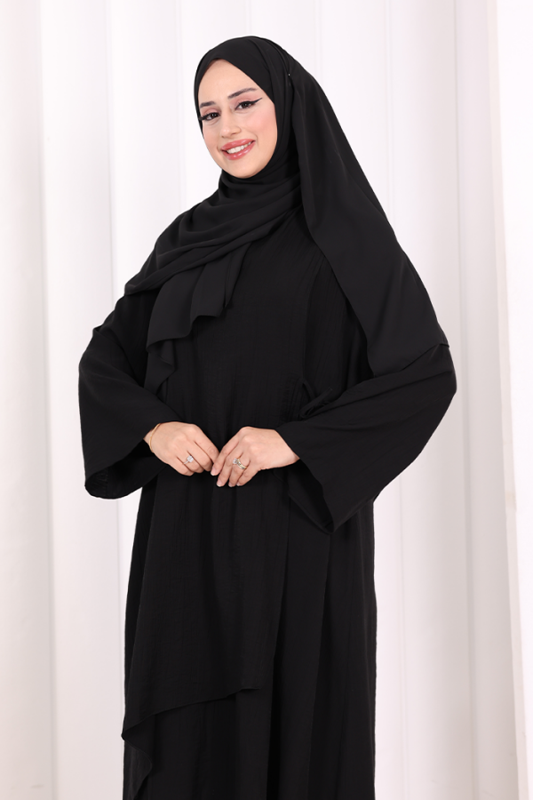 Yandan Bağlamalı Tunik Pantolon Takım 8008 Siyah - 5