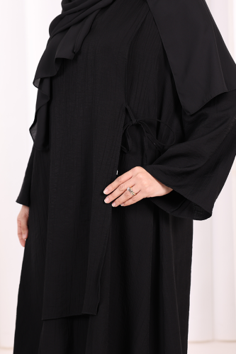 Yandan Bağlamalı Tunik Pantolon Takım 8008 Siyah - 6