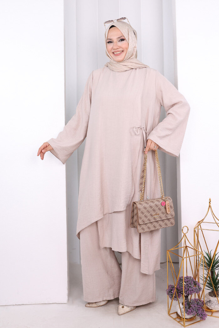 Yandan Bağlamalı Tunik Pantolon Takım 8008 Taş - 1