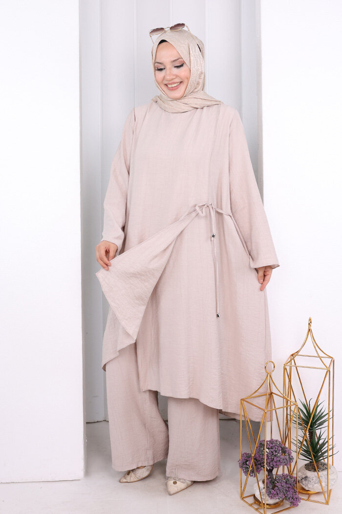Yandan Bağlamalı Tunik Pantolon Takım 8008 Taş - 2
