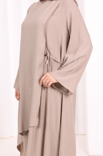 Yandan Bağlamalı Tunik Pantolon Takım 8008 Vizon - 5