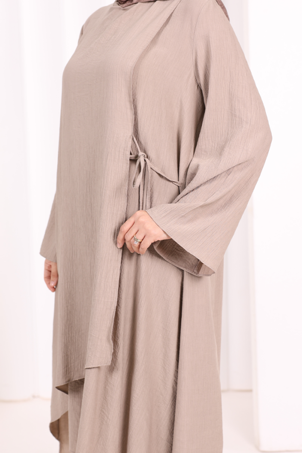 Yandan Bağlamalı Tunik Pantolon Takım 8008 Vizon - 5