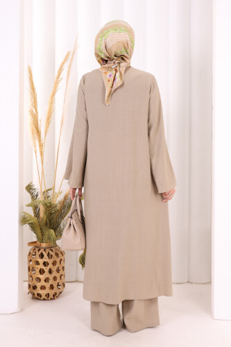 Yandan Bağlamalı Tunik Pantolon Takım 8008 Vizon - 4