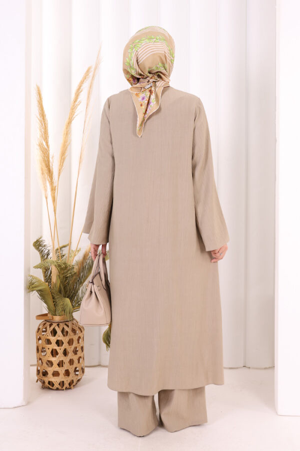 Yandan Bağlamalı Tunik Pantolon Takım 8008 Vizon - 4