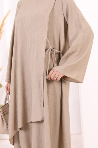 Yandan Bağlamalı Tunik Pantolon Takım 8008 Vizon - 6