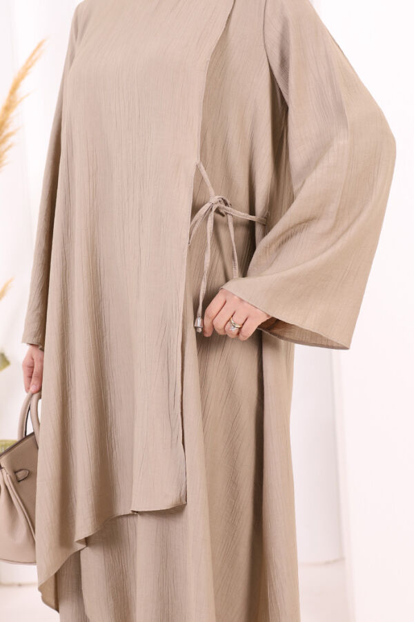 Yandan Bağlamalı Tunik Pantolon Takım 8008 Vizon - 6