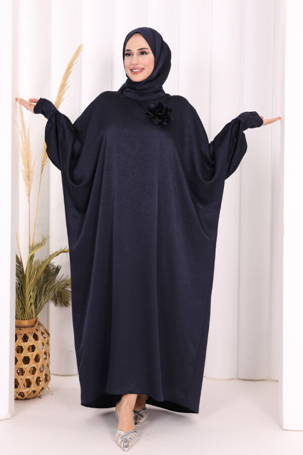 Yarasa Kol Saten Elbise 7054 Lacivert - 1