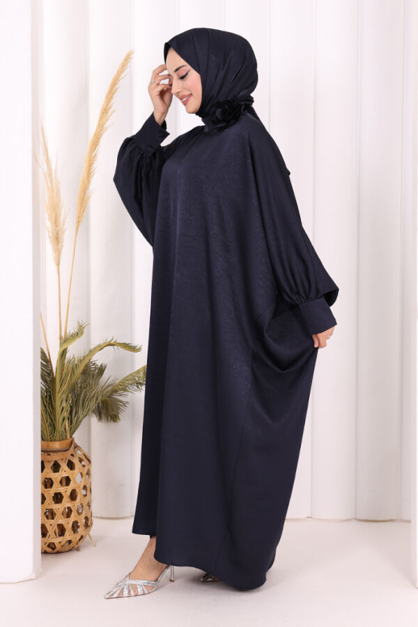 Yarasa Kol Saten Elbise 7054 Lacivert - 4