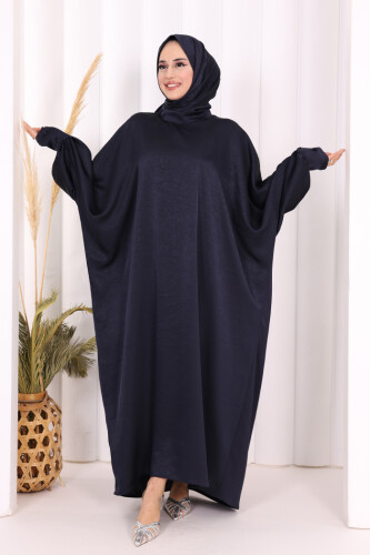 Yarasa Kol Saten Elbise 7054 Lacivert - 5