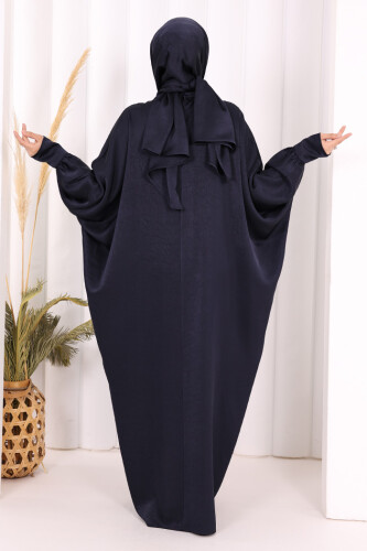 Yarasa Kol Saten Elbise 7054 Lacivert - 7