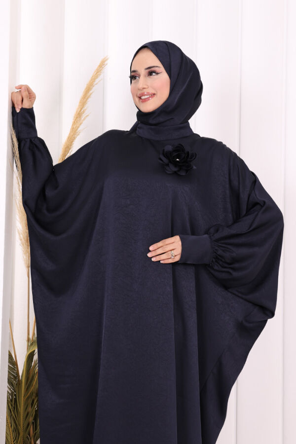 Yarasa Kol Saten Elbise 7054 Lacivert - 8