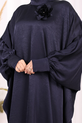 Yarasa Kol Saten Elbise 7054 Lacivert - 9