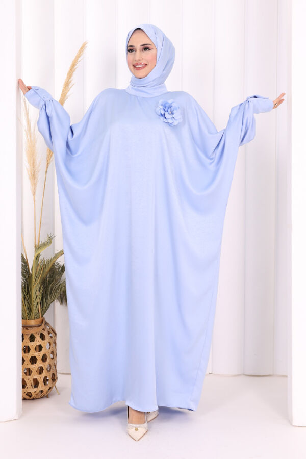 Yarasa Kol Saten Elbise 7054 Mavi - 1