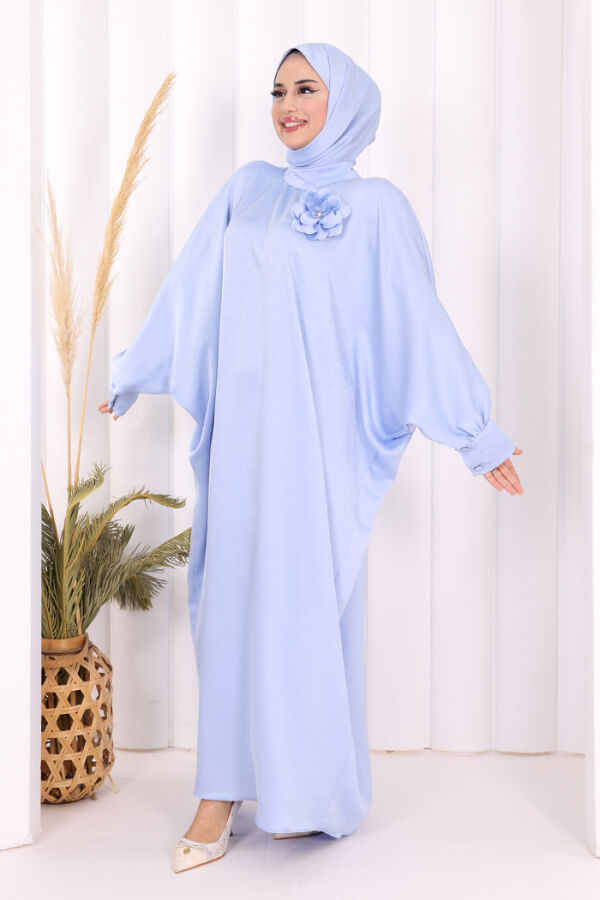 Yarasa Kol Saten Elbise 7054 Mavi - 2