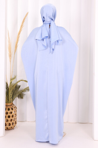 Yarasa Kol Saten Elbise 7054 Mavi - 3