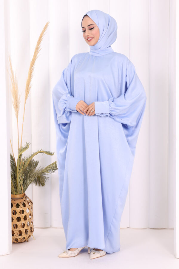 Yarasa Kol Saten Elbise 7054 Mavi - 6