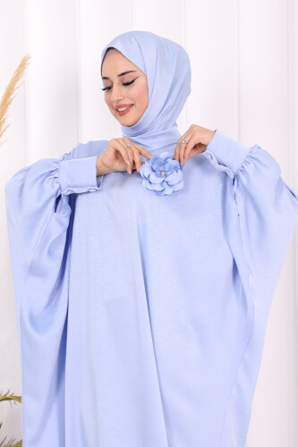 Yarasa Kol Saten Elbise 7054 Mavi - 7