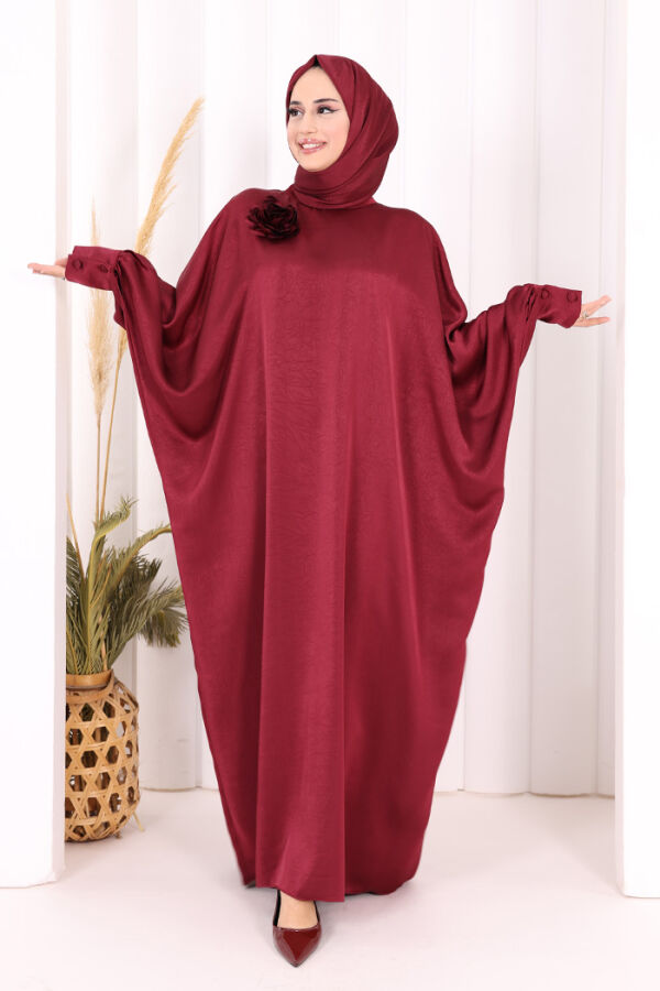 Yarasa Kol Saten Elbise 7054 Mürdüm - 1