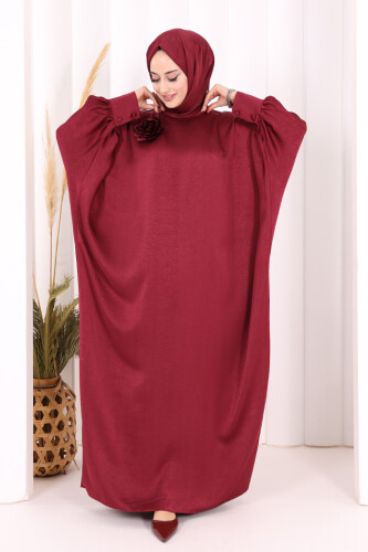 Yarasa Kol Saten Elbise 7054 Mürdüm - 2