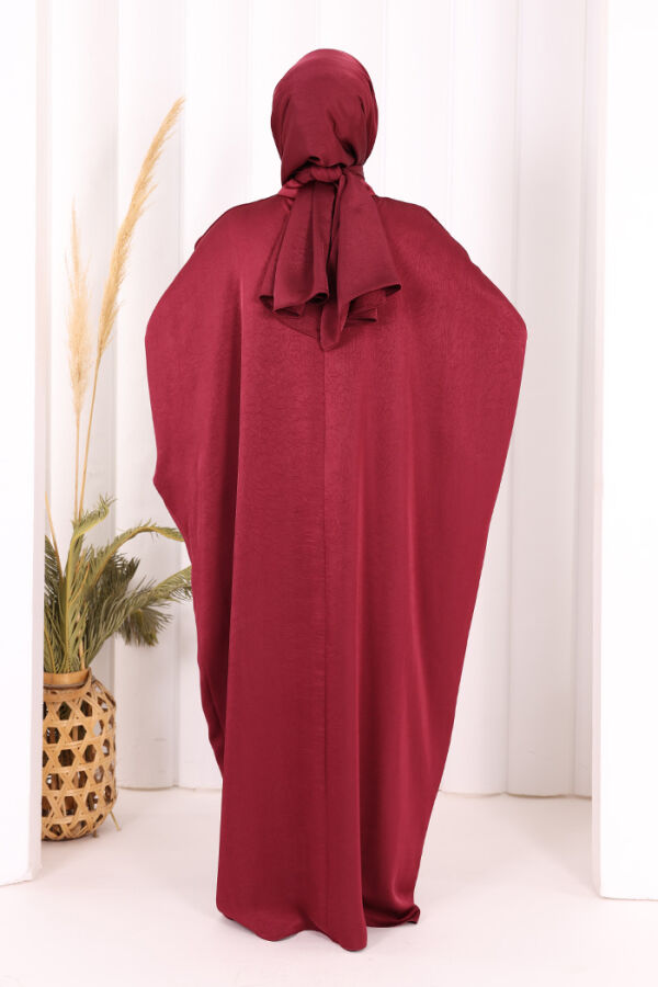 Yarasa Kol Saten Elbise 7054 Mürdüm - 4