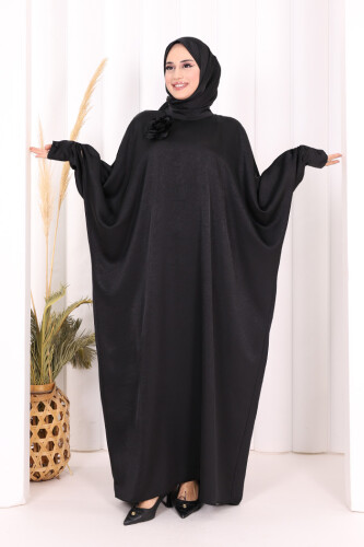 Yarasa Kol Saten Elbise 7054 Siyah