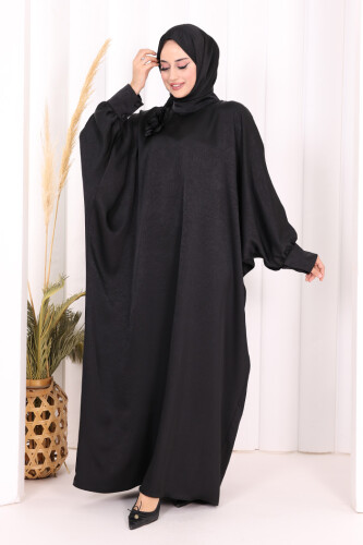 Yarasa Kol Saten Elbise 7054 Siyah - 3
