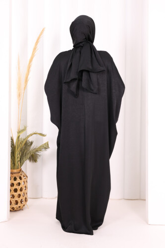 Yarasa Kol Saten Elbise 7054 Siyah - 4