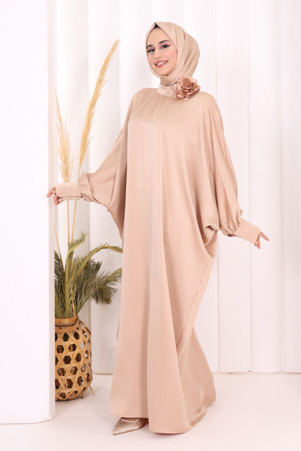 Yarasa Kol Saten Elbise 7054 Vizon - 1