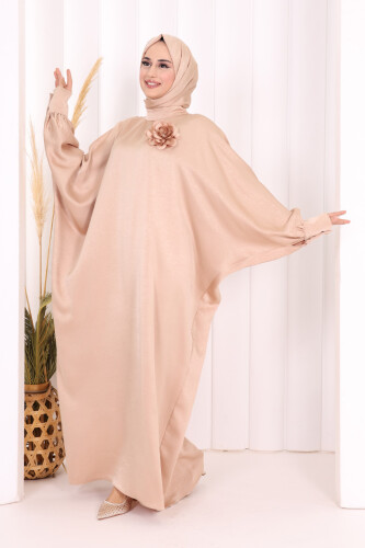 Yarasa Kol Saten Elbise 7054 Vizon - 3