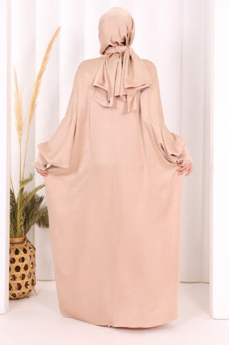 Yarasa Kol Saten Elbise 7054 Vizon - 4