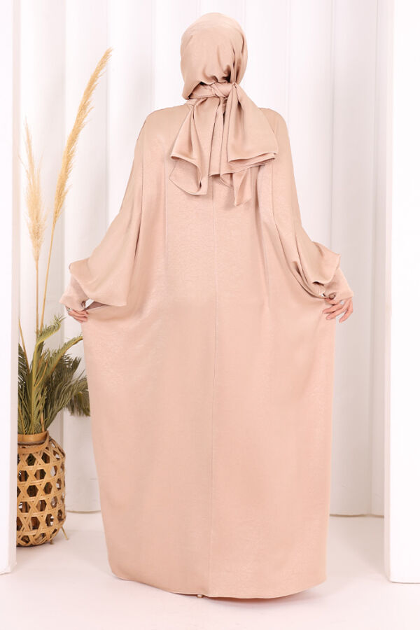 Yarasa Kol Saten Elbise 7054 Vizon - 4