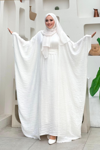 Yarasakol Abayalı Elbise Takım 8497 Ekru - Bym Fashion