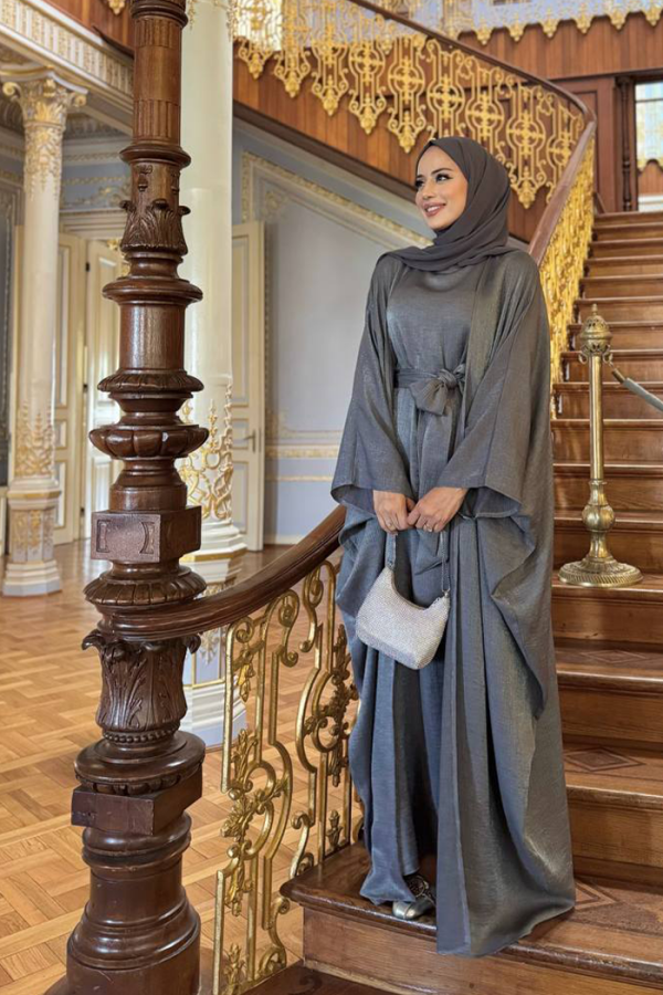 Yarasakol Abayalı Elbise Takım 8497 Füme - 3
