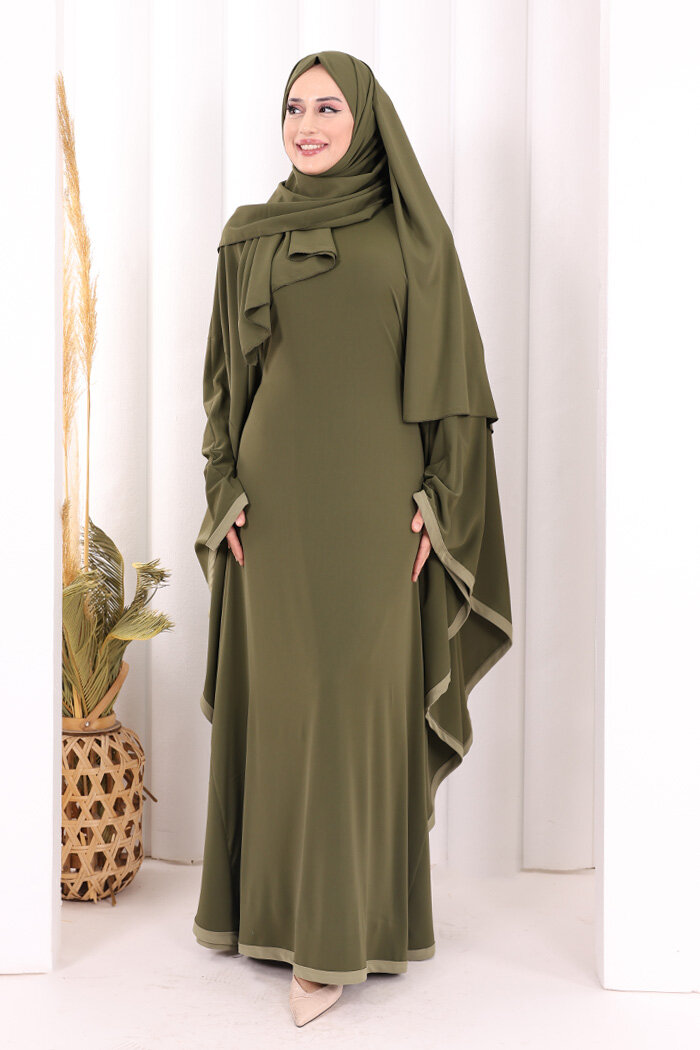 Yarasakol Biyeli Elbise Şal Hediyelidir 7068 Haki - 1