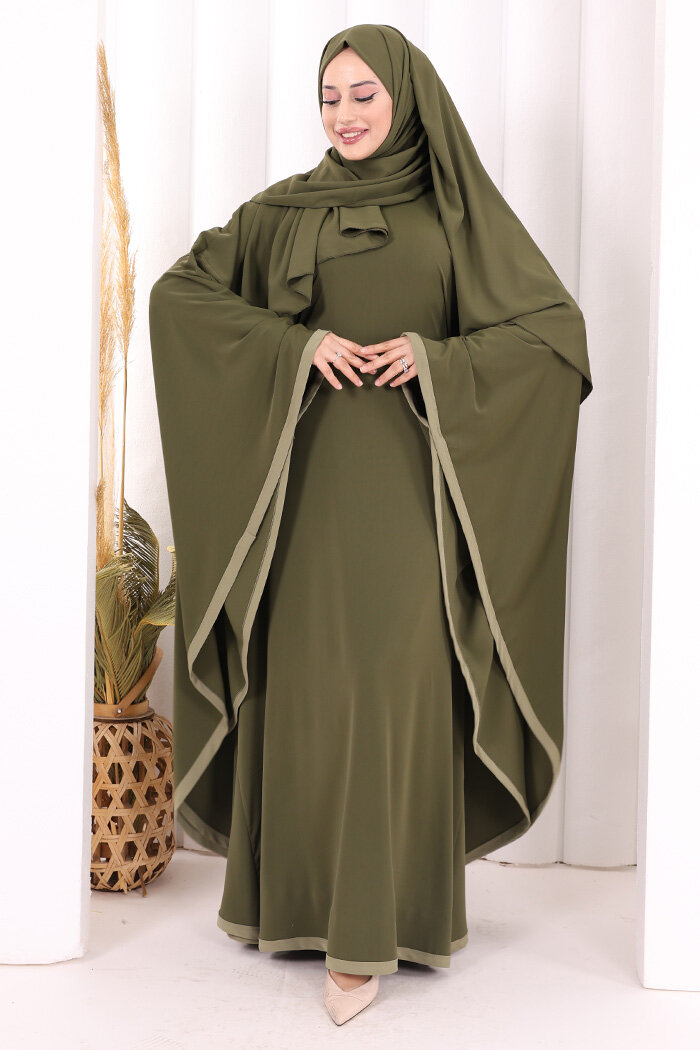 Yarasakol Biyeli Elbise Şal Hediyelidir 7068 Haki - 2