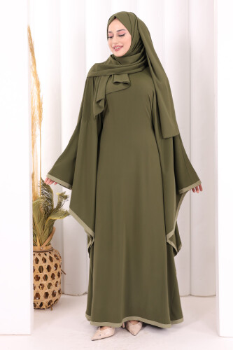 Yarasakol Biyeli Elbise Şal Hediyelidir 7068 Haki - 3