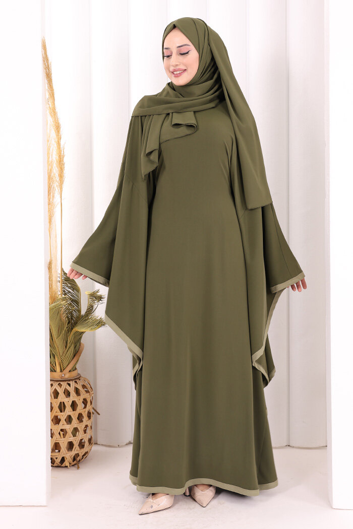 Yarasakol Biyeli Elbise Şal Hediyelidir 7068 Haki - 3