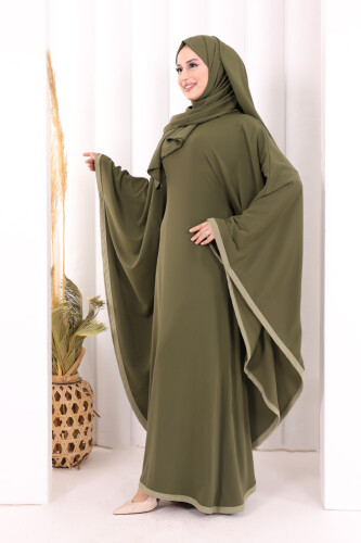 Yarasakol Biyeli Elbise Şal Hediyelidir 7068 Haki - 4