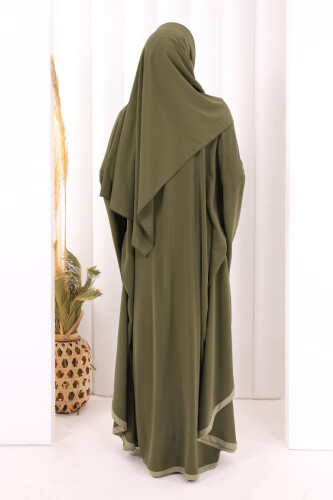 Yarasakol Biyeli Elbise Şal Hediyelidir 7068 Haki - 5