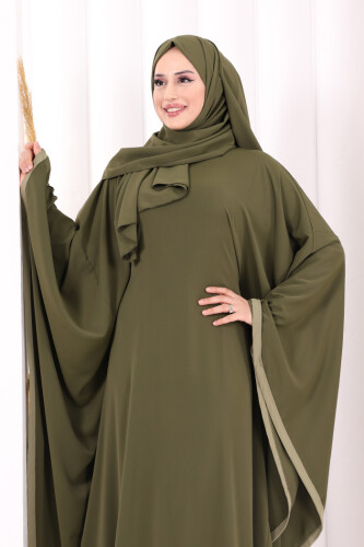 Yarasakol Biyeli Elbise Şal Hediyelidir 7068 Haki - 6