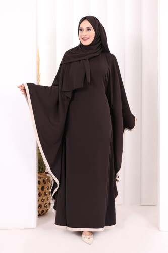 Yarasakol Biyeli Elbise Şal Hediyelidir 7068 Kahverengi - 3