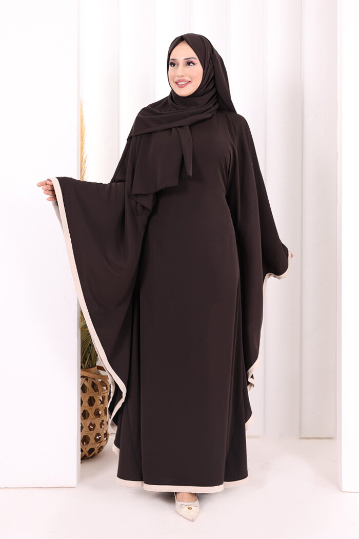 Yarasakol Biyeli Elbise Şal Hediyelidir 7068 Kahverengi - 3